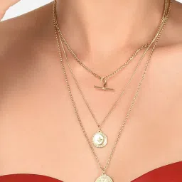 Zaveri Pearls Gold Tone 3 Layers Contemporary Charm Necklace Earring & Bracelet Set-ZPFK12075 image 5