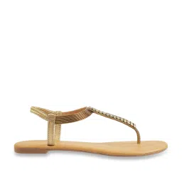 Mochi Women's Antic Gold T-Strap Sandals image 2