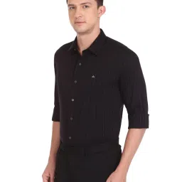 Arrow New York Black Cotton Slim Fit Striped Shirt image 3
