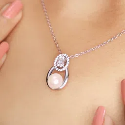 Silberry 92.5 Sterling Silver Elegant Pearl Pendant with Chain image 2