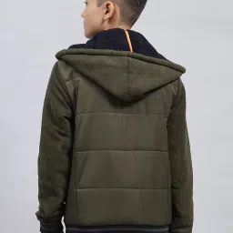 Monte Carlo Boys Olive Solid Hooded Neck Polyester Blend Jacket image 2