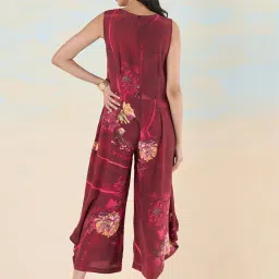 navyasa by liva Maroon Floral Print Jumpsuit image 2