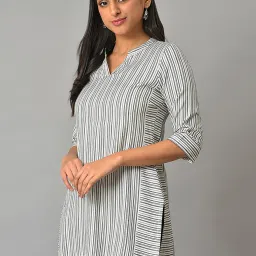 Aurelia Women White Striped Cotton Blend Kurti image 3