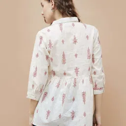 Colour Me By Melange Off White Cotton Regular Fit Printed Top image 2