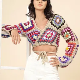 Velvery Women Crop Cardigan with Applique Detail-picture-35