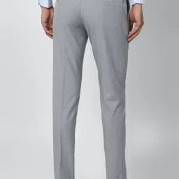 Van Heusen Grey Slim Fit Checks Flat Front Trousers image 2