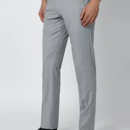 Van Heusen Grey Slim Fit Checks Flat Front Trousers image 3