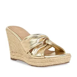 Rocia by Regal Women's Golden Cross Strap Wedges image 2