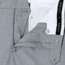 Van Heusen Grey Slim Fit Checks Flat Front Trousers image 4