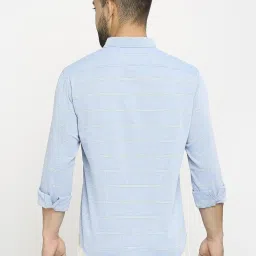 Basics Blue Cotton Slim Fit Striped Shirt image 2