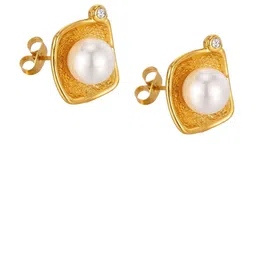 VIEN Stainless Steel Gold-Plated Pearls Beaded Square Studs image 5