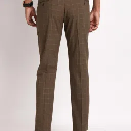Turtle Brown Ultra Slim Fit Chequered Trousers image 2