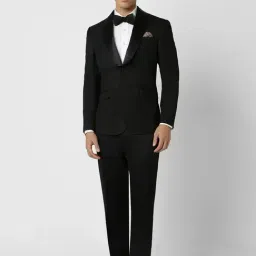 Van Heusen Black Slim Fit Texture Three Piece Suits-image-18