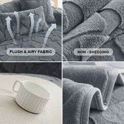 DREAM CARE Grey & Grey Printed 3 Piece Sofa Cover With Arms image 5