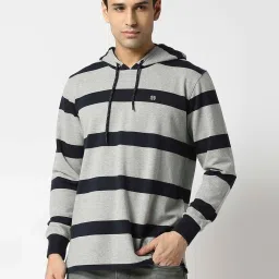 Dragon Hill Grey Slim Fit Striped Hooded Sweatshirt image 1