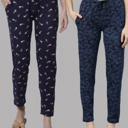Kryptic Navy Printed Pure Cotton Elasticated Waist Band Regular Fit Pyjamas - Pack of 2 image 1