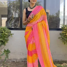 V3 FASHION STUDIO Leheriya Pure Chiffon Ready to Wear Jamdani Saree image 4