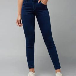 DOLCE CRUDO Dark Blue Denim Skinny Fit Mid Rise Jeans-picture-30