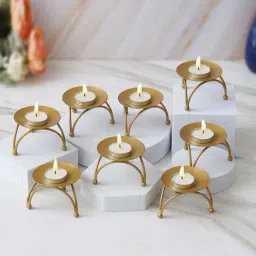 eCraftIndia Gold Iron Handcrafted Tea Light Candle Holder Stand - Set of 8-image-1