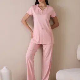 Sweet Dreams English Rose Rayon Regular Fit Solid Short Sleeves Nightsuit-picture-42