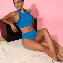 Da Intimo Blue Halter Neck Bralette Brief Set image 4