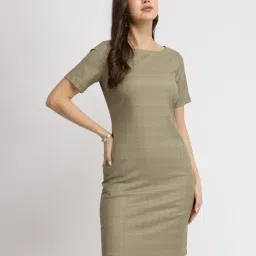 Fablestreet Brown Polyester Checks Short Sleeves Dress-picture-46