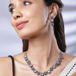 Rubans Silver Plated Pink & Green Set for Women-image-61