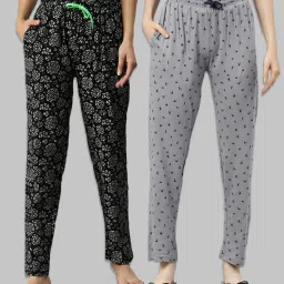 Kryptic Black & Grey Printed Pure Cotton Elasticated Waist Band Regular Fit Pyjamas - Pack of 2 image 1