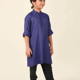 Fabindia Kids Navy Chequered Full Sleeves Kurta image 4