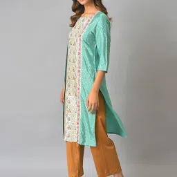 W Sea Green Floral Print Straight Kurta image 3