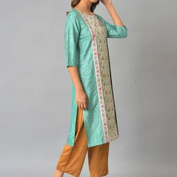 W Sea Green Floral Print Straight Kurta image 4