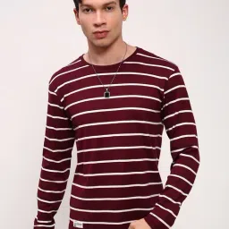 showoffff Showoff Burgundy Cotton Slim Fit Striped T-Shirt-picture-41