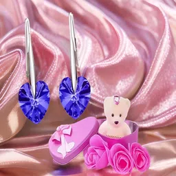 UNIVERSITY TRENDZ Heart Stud Drop Earrings With Teddy Bear Gift Combo Set image 2