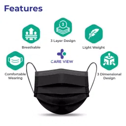 CARE VIEW CV-3PLY-BLACK-POUCH-200 Disposable Mask ( Pack of 200) image 3