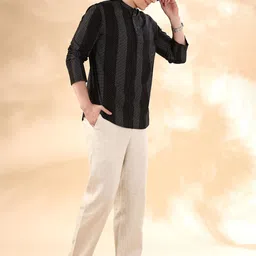 Anouk Black & White Geometric Band Collar Pure Cotton Straight Short Kurta image 4