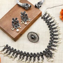 Teejh Pitara Collection Zoya Black Stone Oxidized Jewellery Set-picture-4