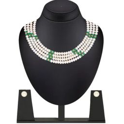 Sri Jagdamba Pearls Green Alloy Classic Necklace Set-picture-6