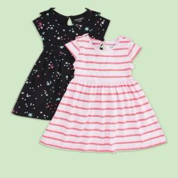 Pantaloons Junior Kids Pink & Black Cotton Printed Dress (Pack of 2)-picture-30