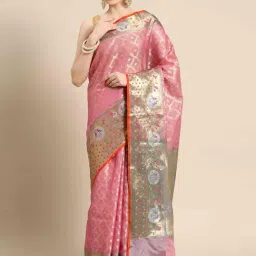 Silk Land Pink Woven Saree With Unstitched Blouse-picture-13