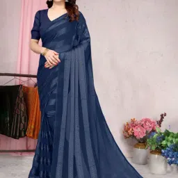 MIRCHI FASHION Navy Striped Saree With Unstitched Blouse-image-43