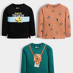 Orange Sugar Kids Pack Of 3 Printed Round Neck Pure Cotton Regular Fit Tshirts-picture-38