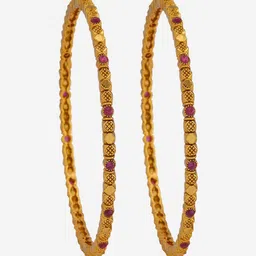 Kushal's Fashion Jewellery Set Of 2 Gold-Plated Stones Studded Ruby Ethnic Antique Bangles image 4