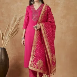 TANNAH Women Ethnic Motifs Embroidered Regular Thread Work Kurta with Trousers & Dupatta-picture-10