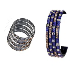 Somil Set Of 8 Artificial Stones & Beads Studded Glass Bangles-picture-19