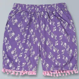 Kiddopanti Seamless Planet Foil Printed & Pom Pom Lace Embellished Shorts - Purple-picture-33
