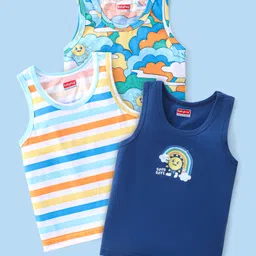 Babyhug 100% Cotton Single Jersey Knit Sleeveless Sandos with Stripes & Rainbow Print Pack of 3 - Yellow & Blue-picture-16