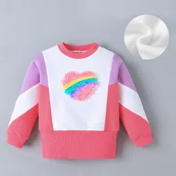 Kookie Kids Full Sleeves T-Shirt With Heart Applique - Pink & White-picture-26