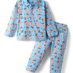 Doodle Poodle 100% Cotton Knit Full Sleeves Co-Ord Night Suit With Rugby Print - Light Blue-image-64