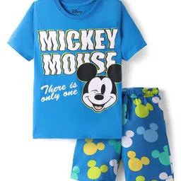 HoneyHap Disney Single Jersey Knit Half Sleeves Shorts Night Suit With Mickey Mouse Graphics - Blue-picture-27
