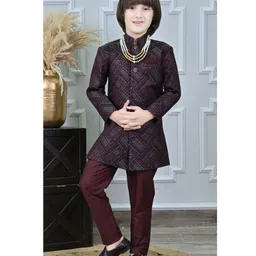 Ahhaaaa Silk Abstract Embroidered Sherwani With Pant Set - Maroon-picture-14